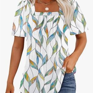 Women’s top Blue and Green Boxy Short Sleeve Blouse New sz 2x